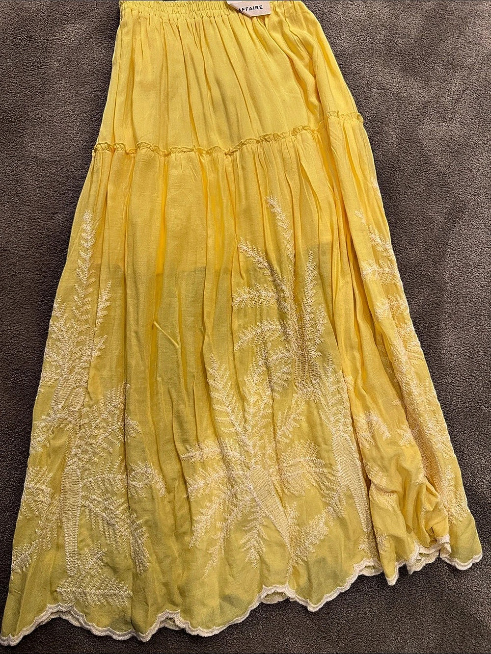 Yellow & White Embroidered Maxi Skirt